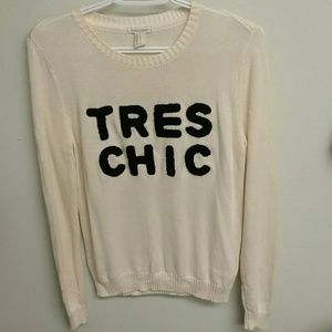 Forever 21 Cream "Tres Chic" Crew Neck Sweater S